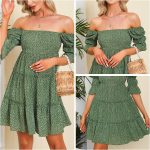 EXLURA Women's Tie Back Square Neck Dresses Puff Elbow Sleeve Off Shoulder Tiered Ruffle Floral Backless Mini Dress - Image 5
